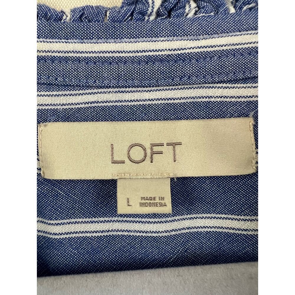 Loft Womens Blue and White Striped Button Down Top Size Large - Picture 4 of 5